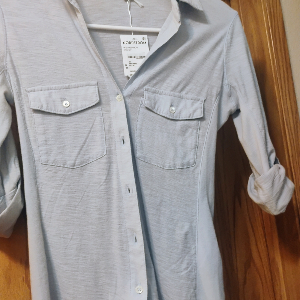 James Perse Light Grayish Blue Soft Cotton  Button-Up Shirt